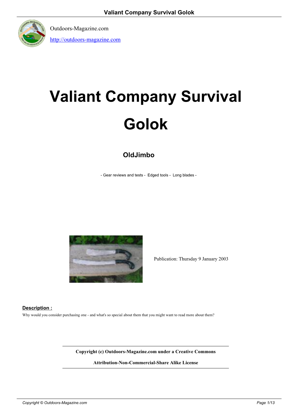 Valiant Company Survival Golok