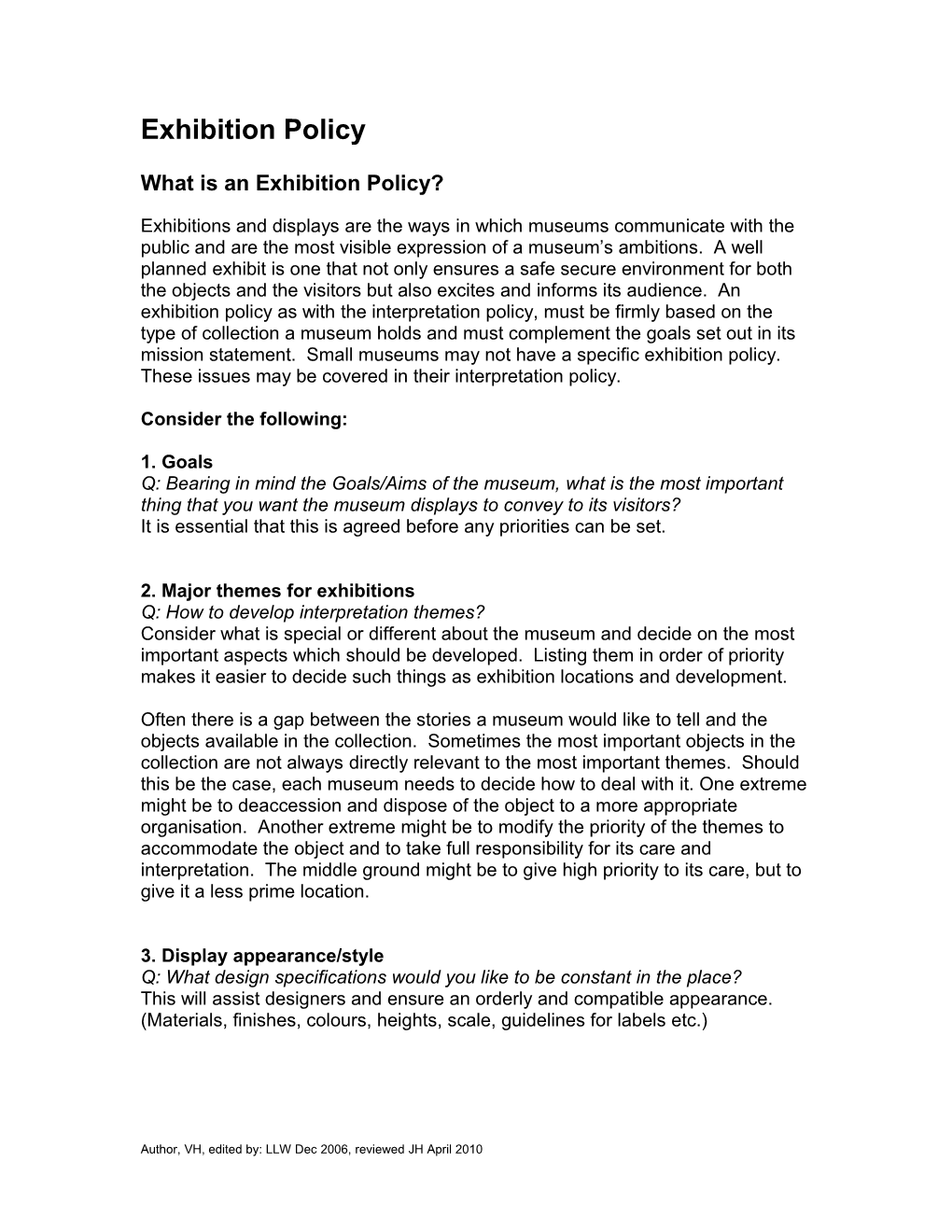 Exhibition and Display Policy