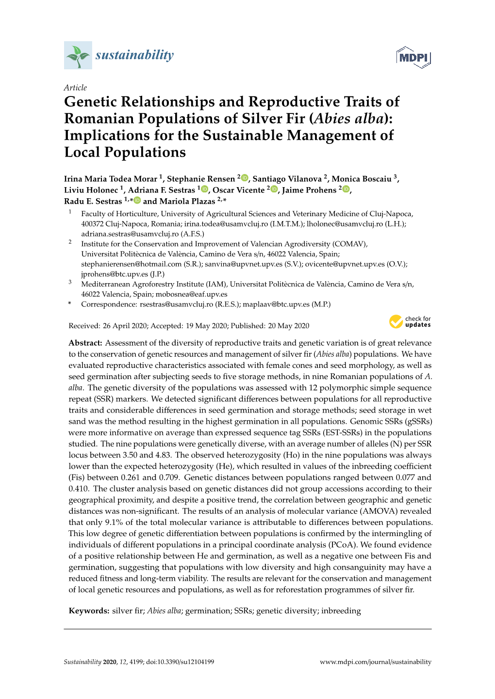 Abies Alba): Implications for the Sustainable Management of Local Populations