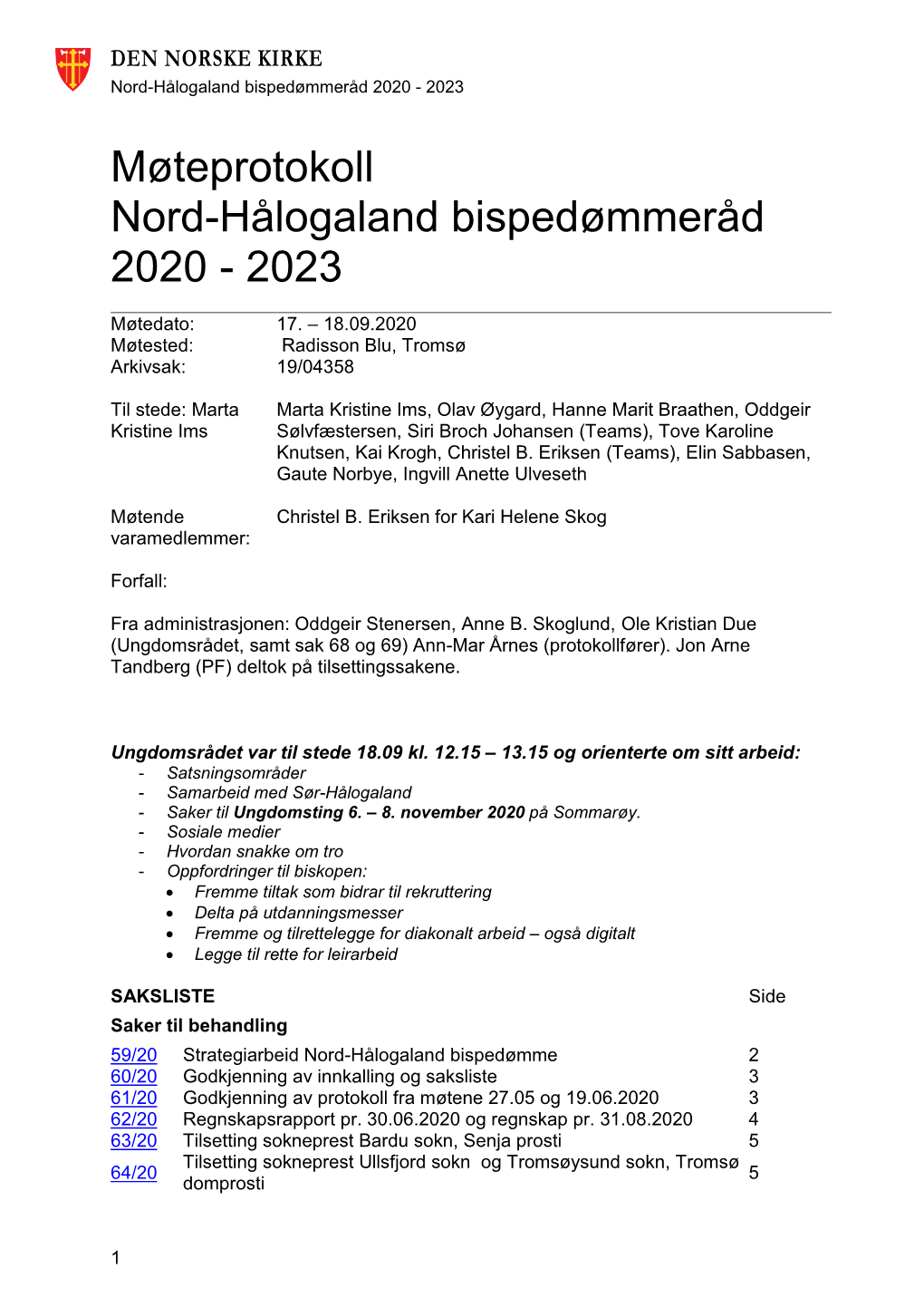 Agenda Nord-Hålogaland Bispedømmeråd