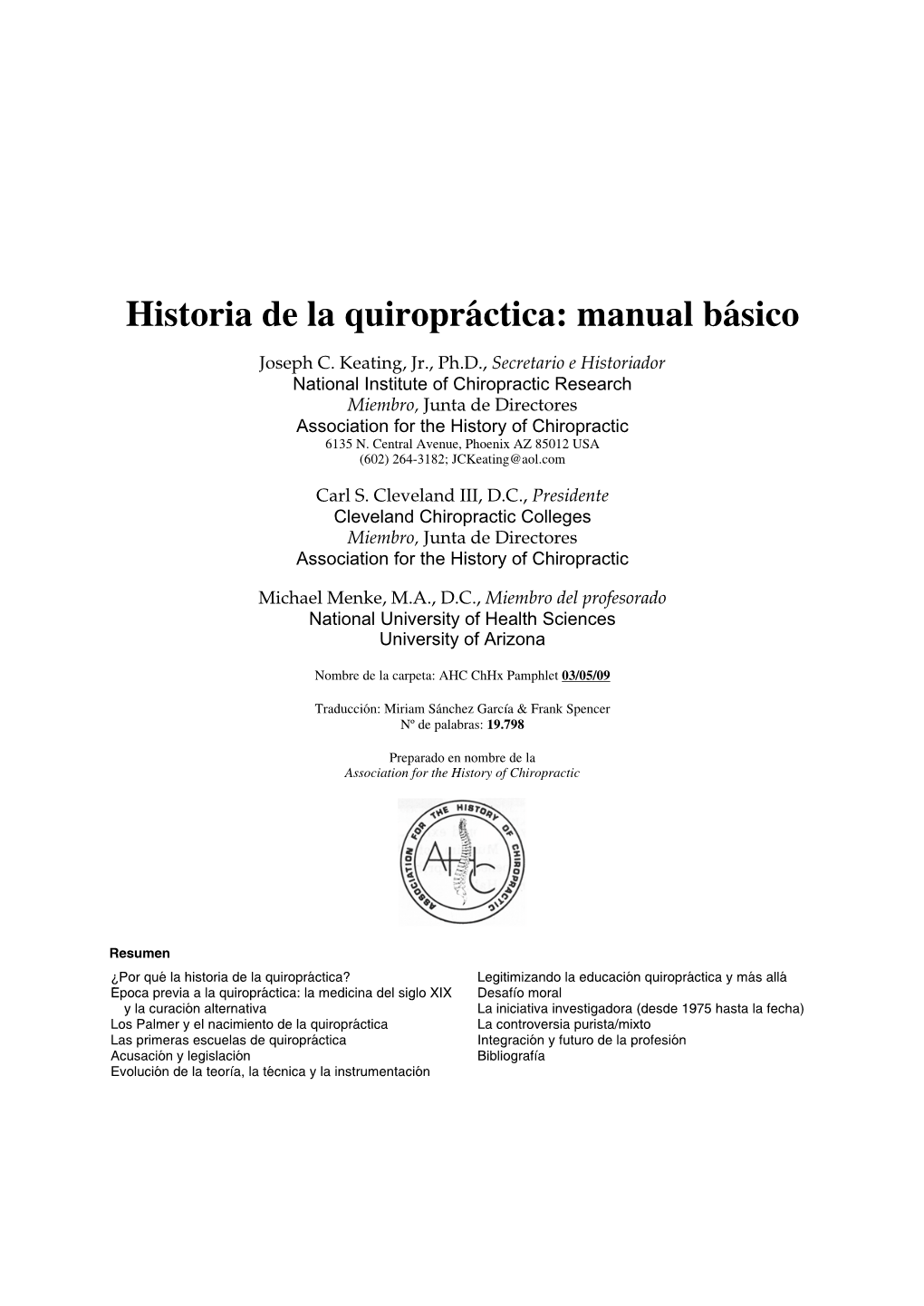 Historia De La Quiropráctica: Manual Básico