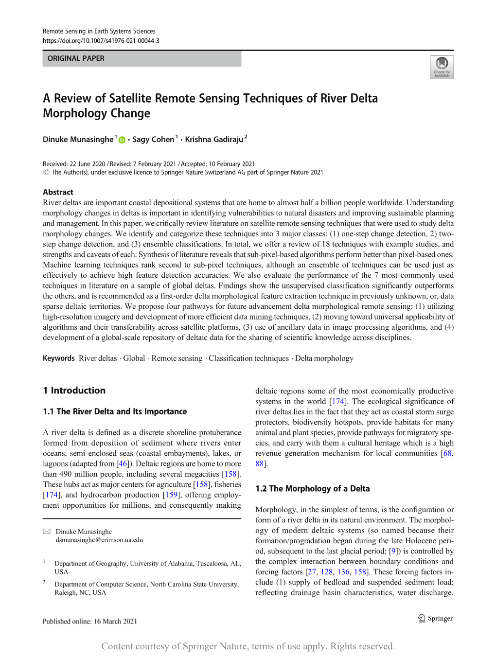 A Review of Satellite Remote Sensing Techniques of River Delta Morphology Change
