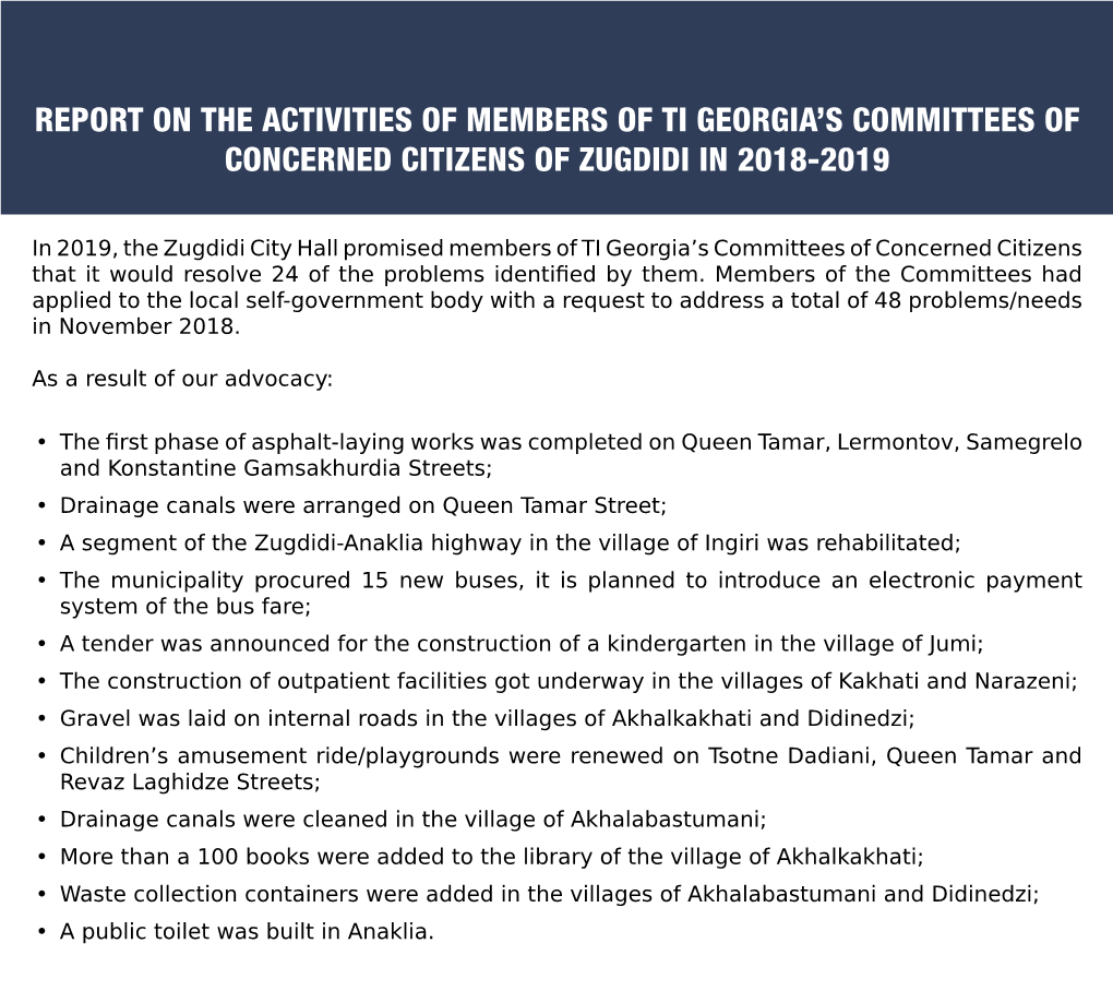 Report on the Activities of Members of Ti Georgia's