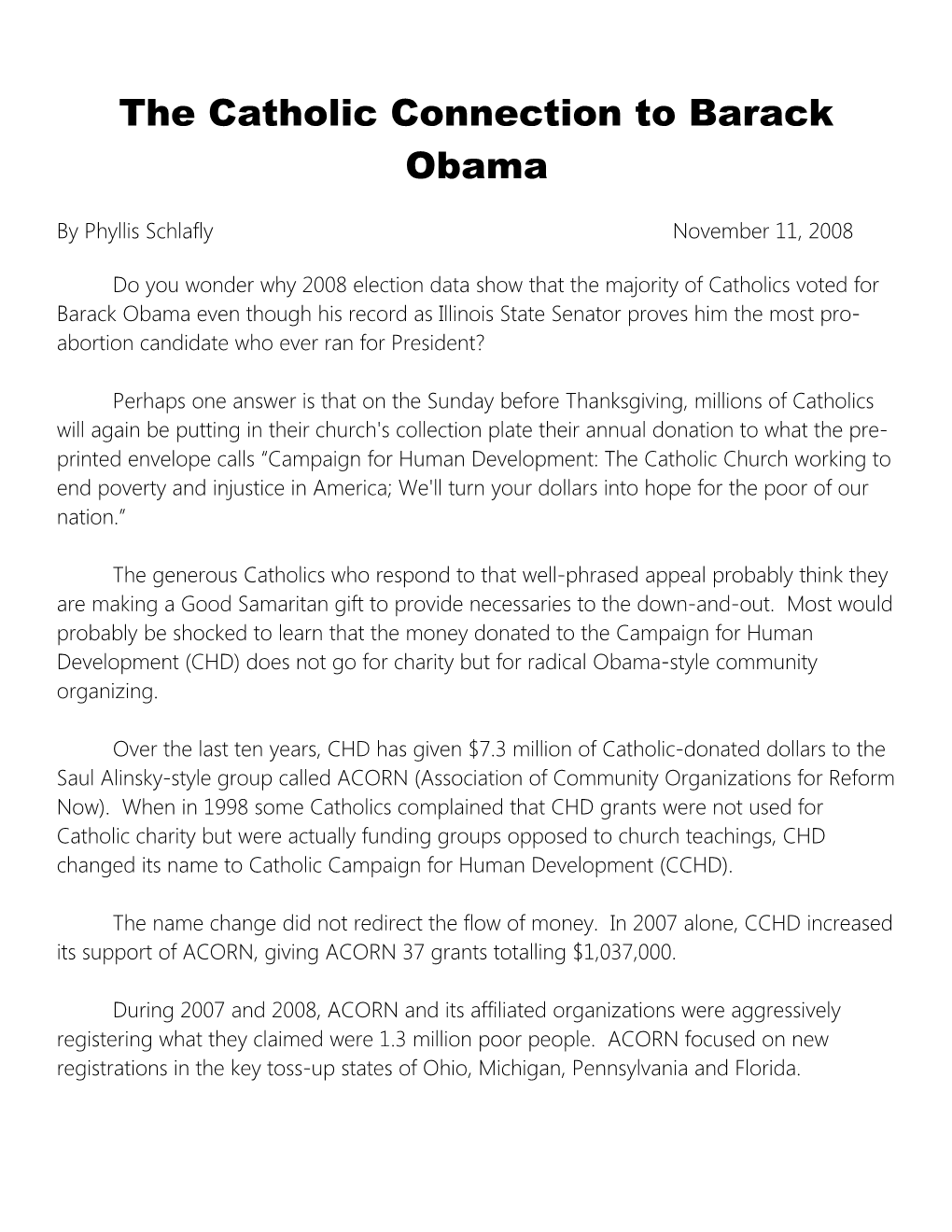 The Catholic Connection to Barack Obama