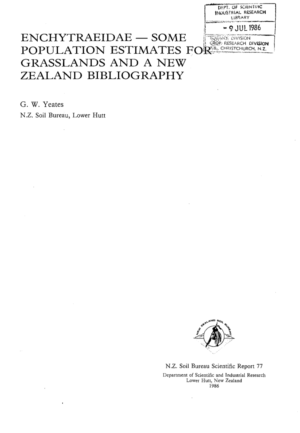 Enchytraeidae - Some Population Estimates for Grasslands and a New Zealand Bibliography N.Z