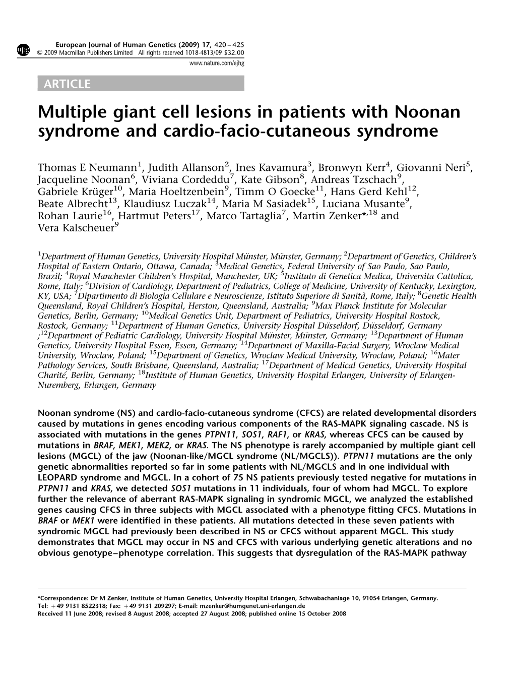 Multiple Giant Cell Lesions in Patients with Noonan Syndrome and Cardio-Facio-Cutaneous Syndrome