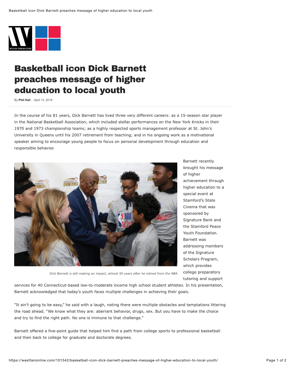 Basketball Icon Dick Barnett Preaches Message of Higher Education to Local Youth 4/23/18, 9:35 PM