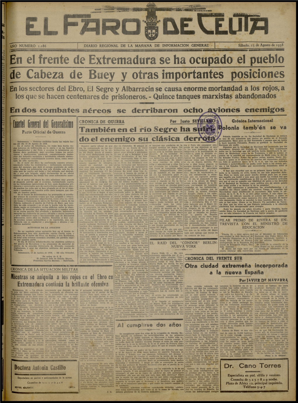 En El Frente De Extremadura Se Ha Ocupado El Pueblo De Cabeza De Buey Y Otras Importantes Posiciones C - -■ •■.--•«■■S-- -Ñas