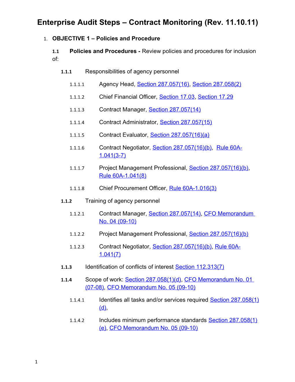 Enterprise Audit Steps Contract Monitoring (Rev. 11.10.11)