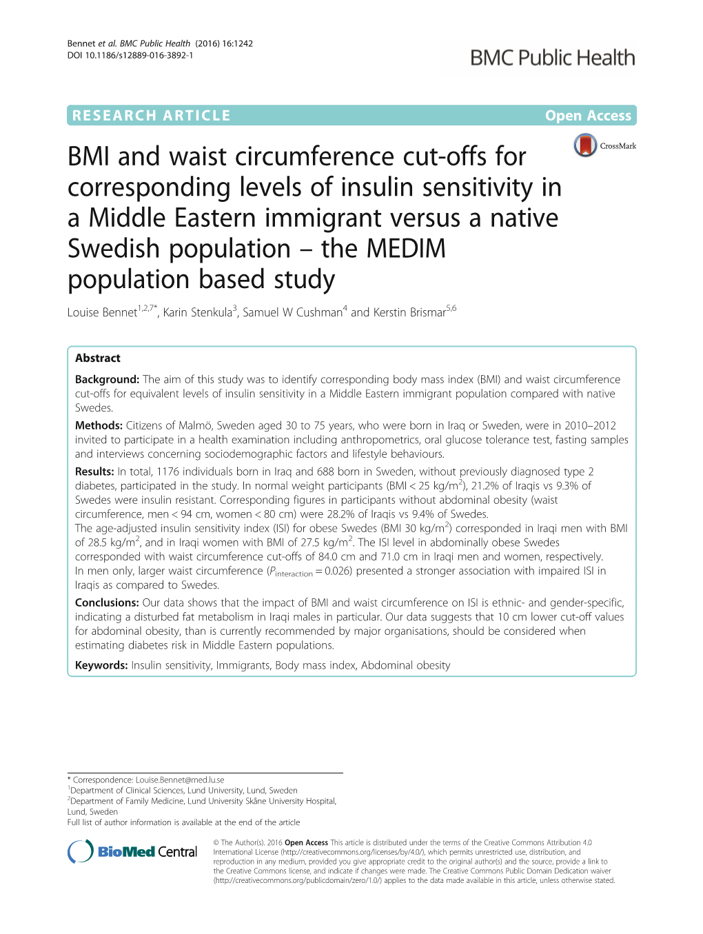 BMI and Waist Circumference Cut-Offs for Corresponding Levels of Insulin