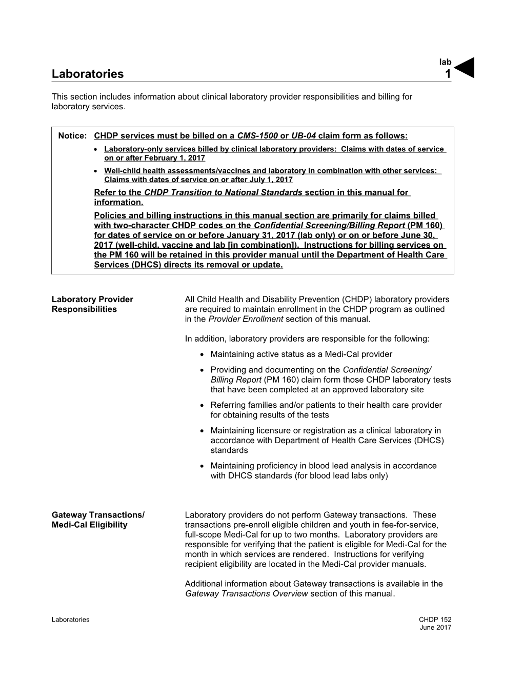 Laboratory Provider All Child Health and Disability Prevention (CHDP) Laboratory Providers