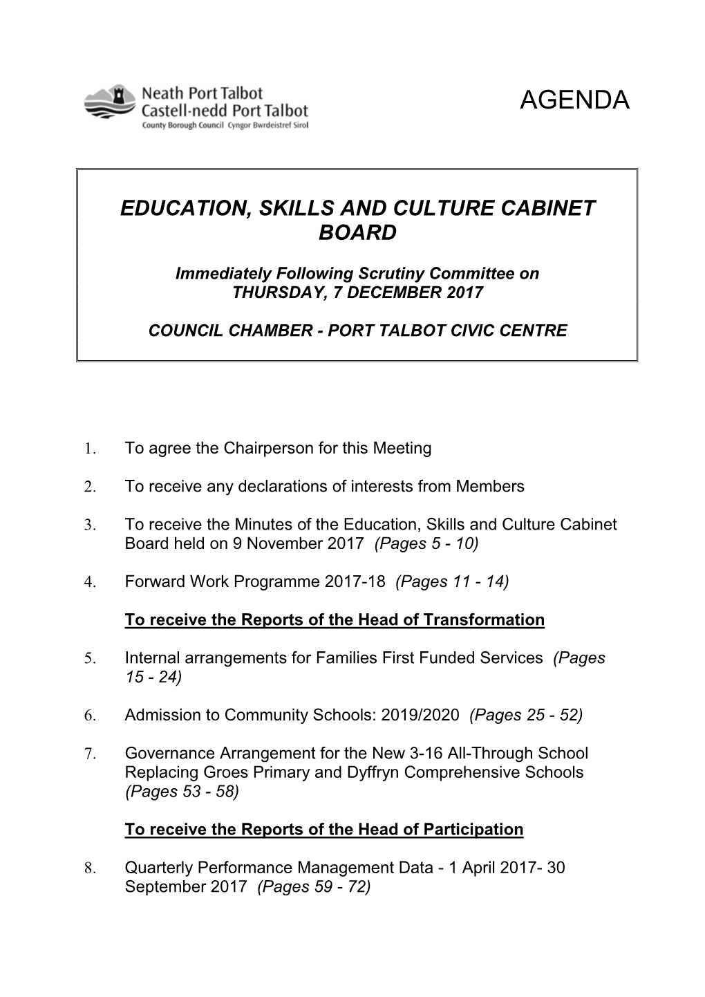 (Public Pack)Agenda Document for Education, Skills and Culture