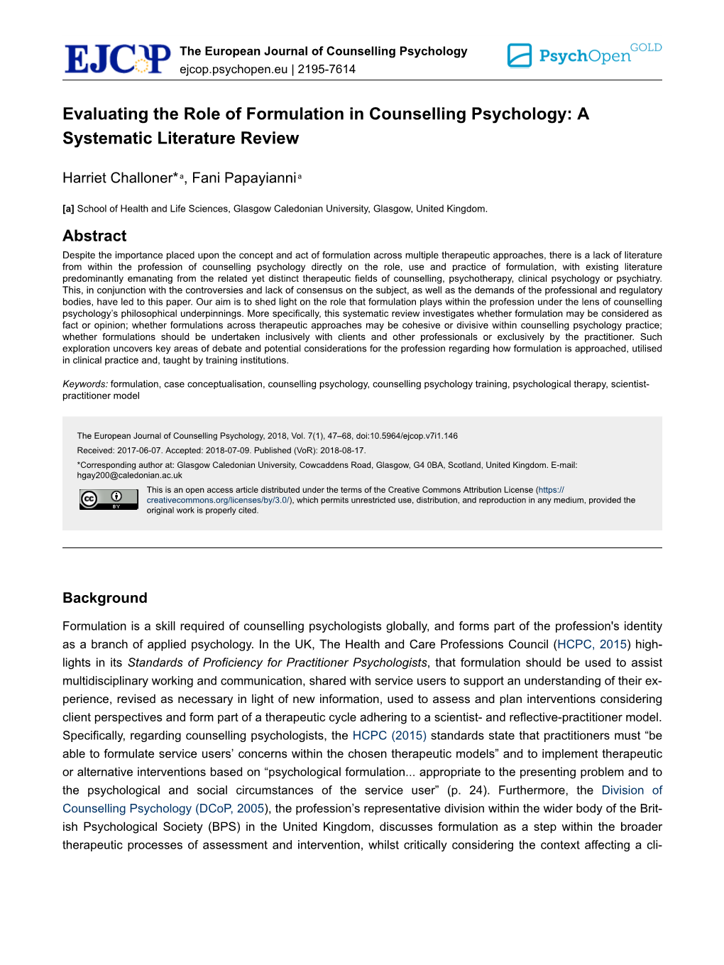 Evaluating the Role of Formulation in Counselling Psychology: a Systematic Literature Review