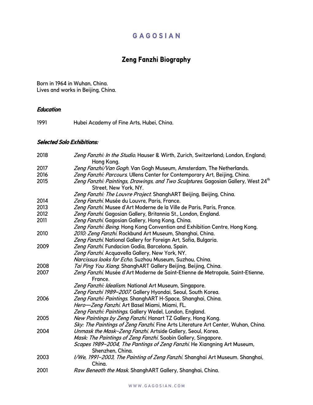 Zeng Fanzhi Biography