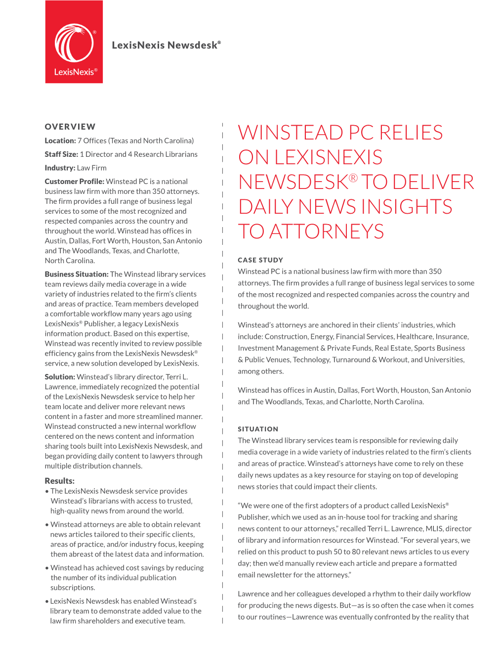 Winstead Pc Relies on Lexisnexis Newsdesk® To