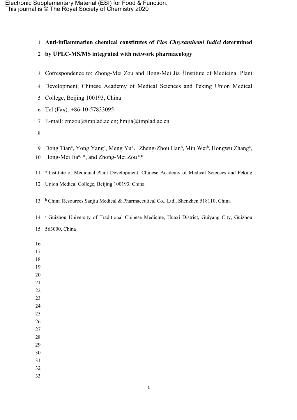 1 Anti-Inflammation Chemical Constitutes of Flos Chrysanthemi Indici Determined