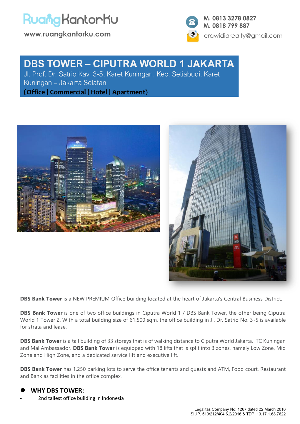 DBS TOWER – CIPUTRA WORLD 1 JAKARTA Jl