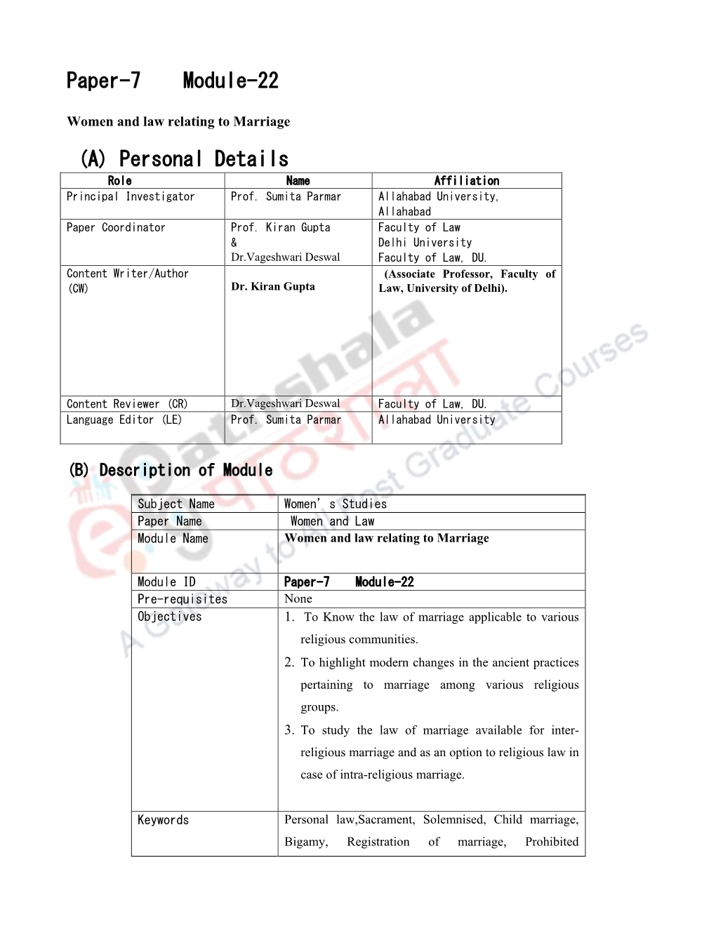 Paper-7 Module-22 (A) Personal Details