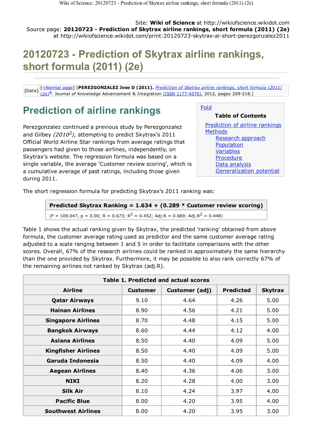 20120723 - Prediction of Skytrax Airline Rankings, Short Formula (2011) (2E)