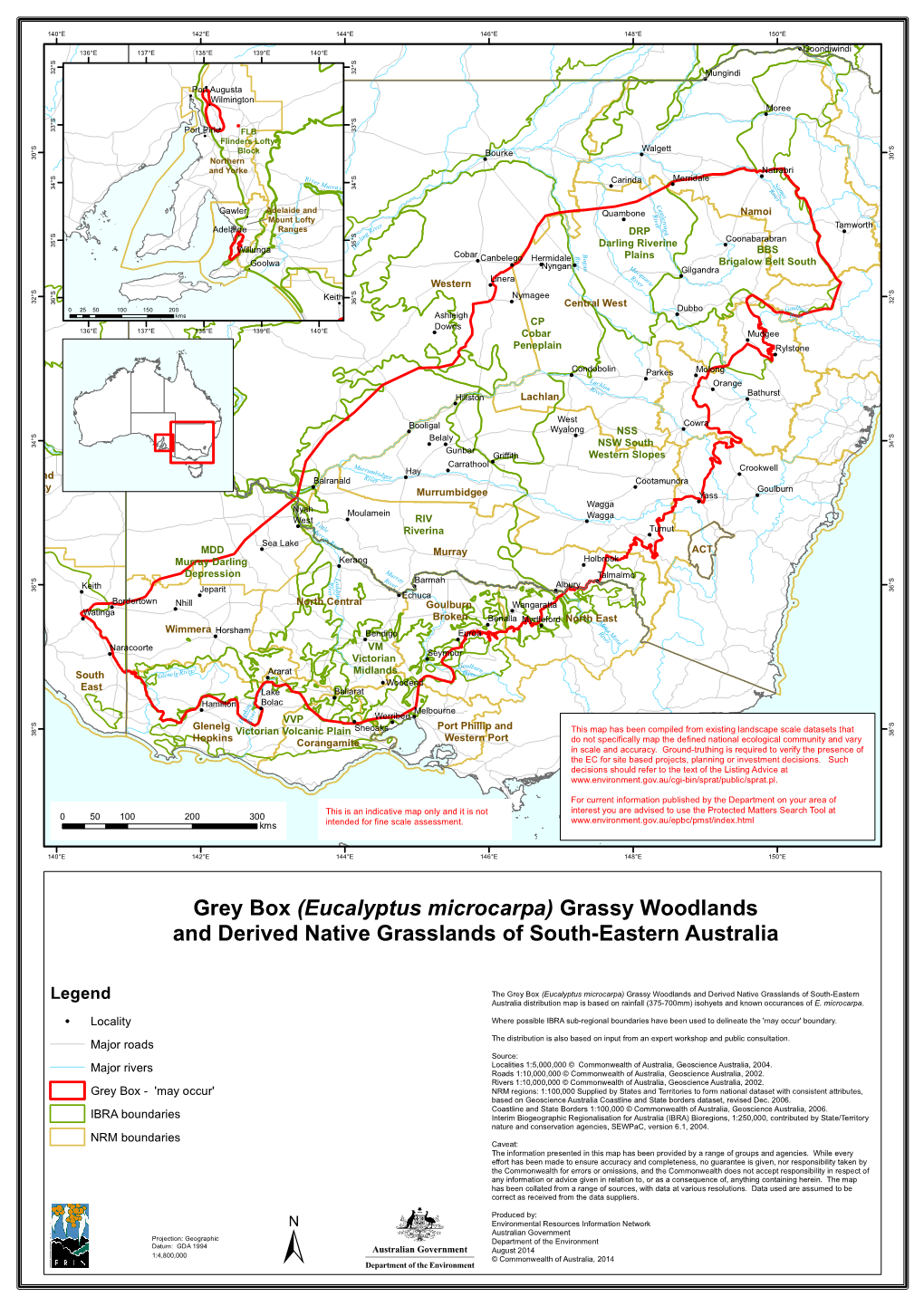 Map of Grey Box (Eucalyptus Microcarpa) Grassy Woodlands and Derived Native Grasslands of South-Eastern Australia