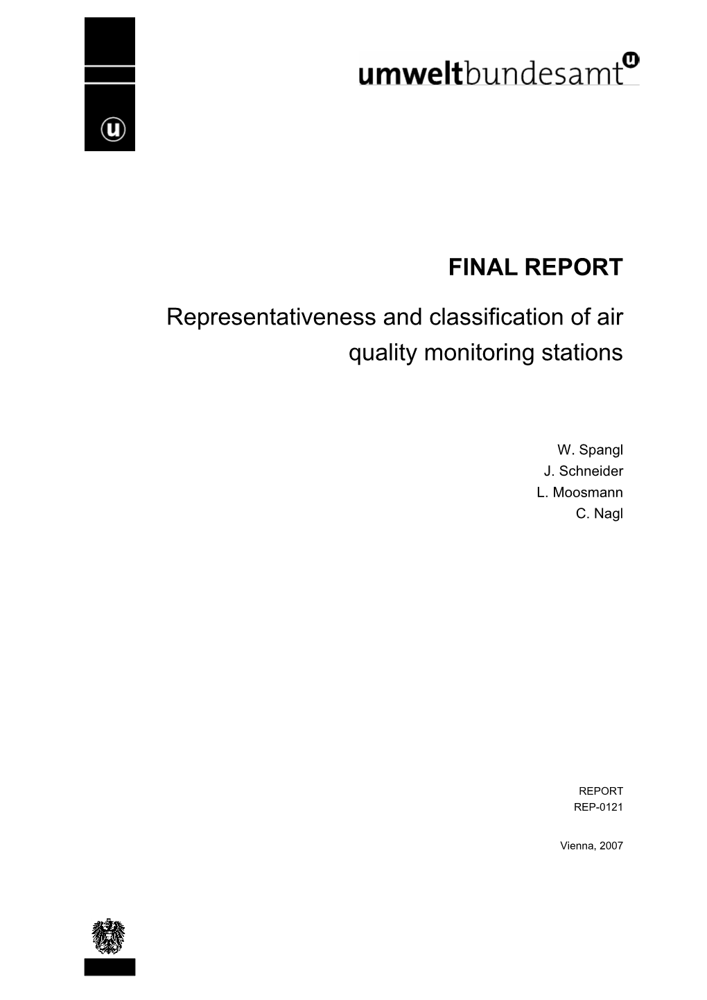 FINAL REPORT Representativeness and Classification of Air Quality