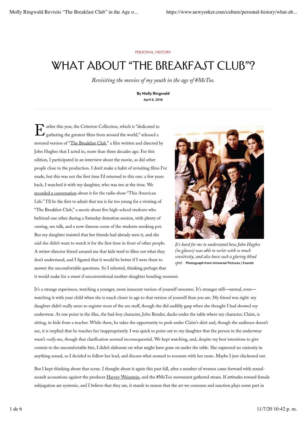 Molly Ringwald Revisits “The Breakfast Club” in the Age O