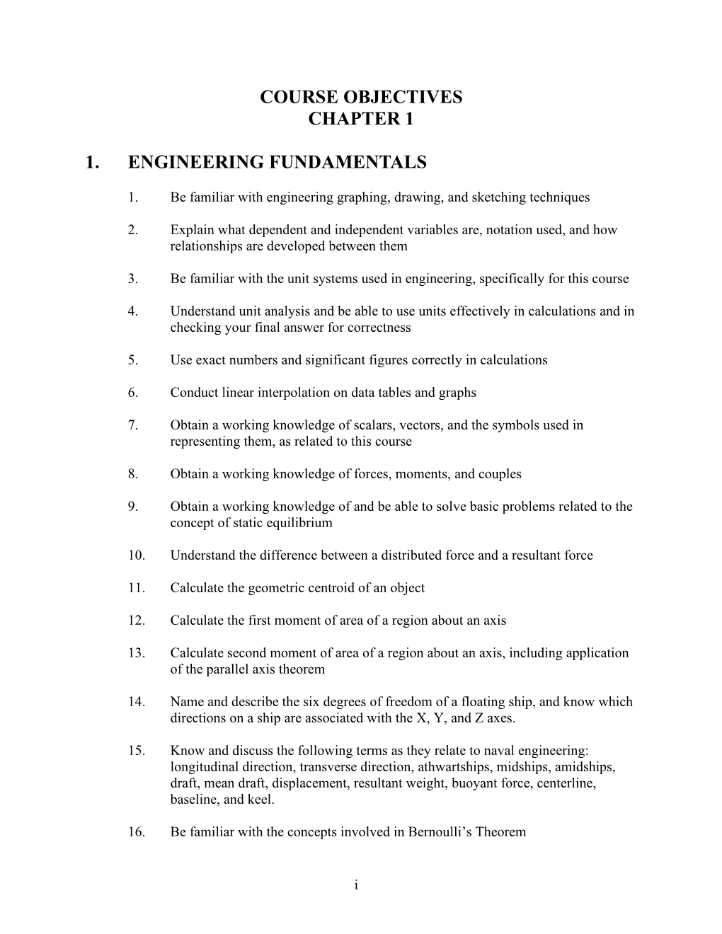 Course Objectives Chapter 1 1. Engineering Fundamentals