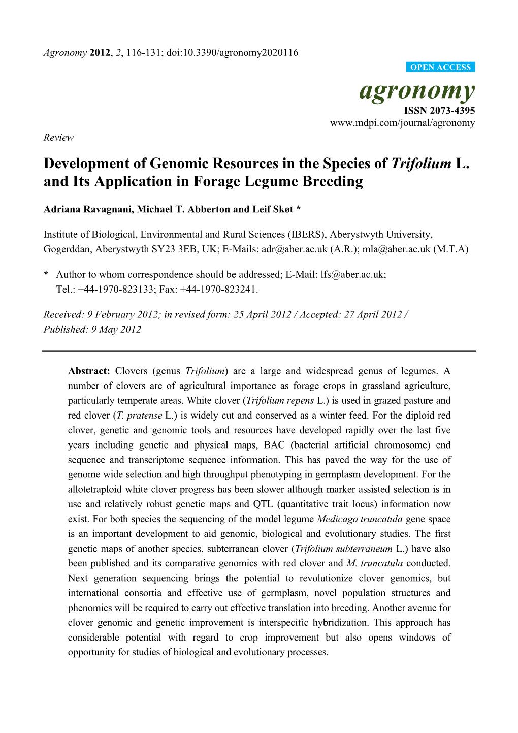 Development of Genomic Resources in the Species of Trifolium L. and Its Application in Forage Legume Breeding