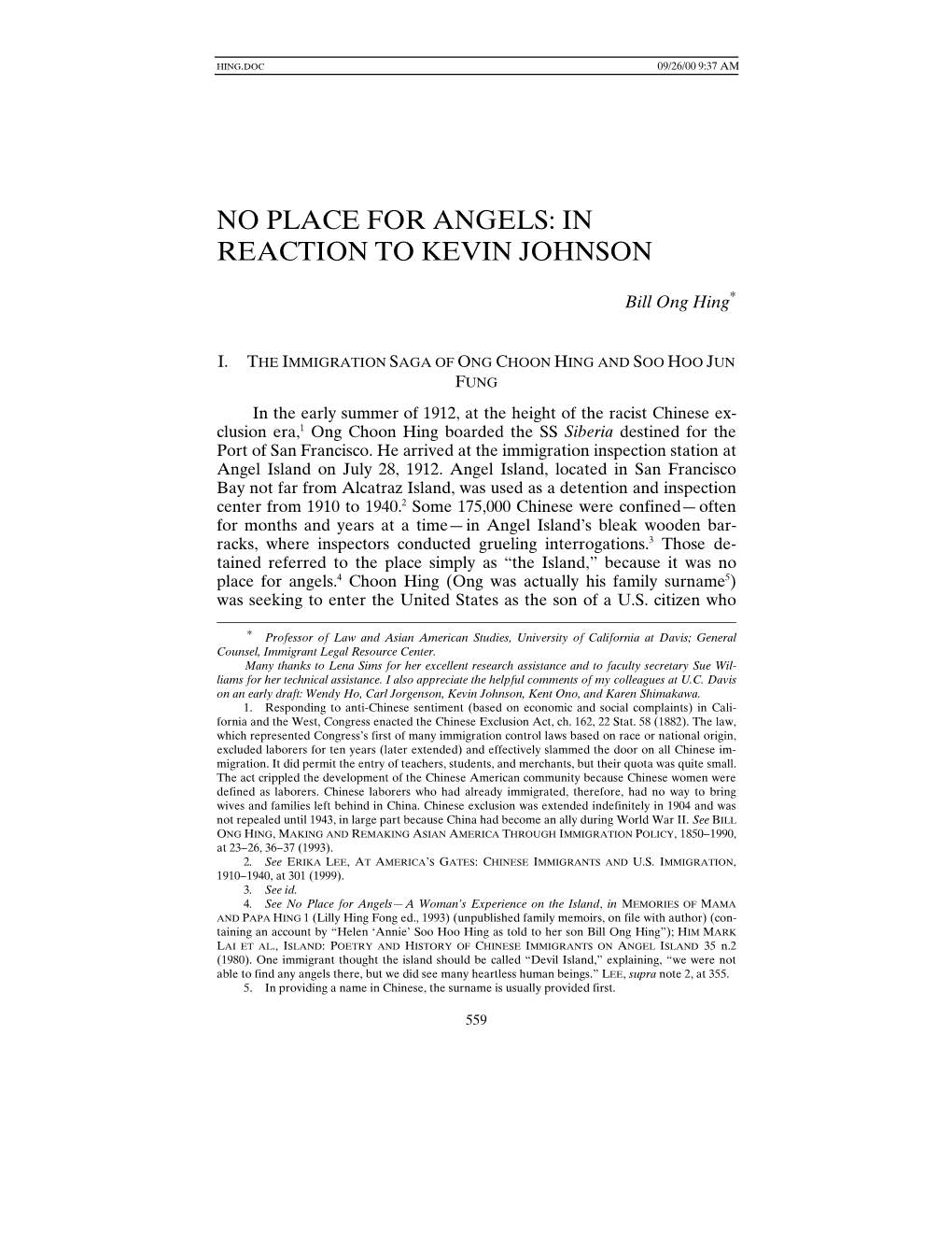 No Place for Angels: in Reaction to Kevin Johnson