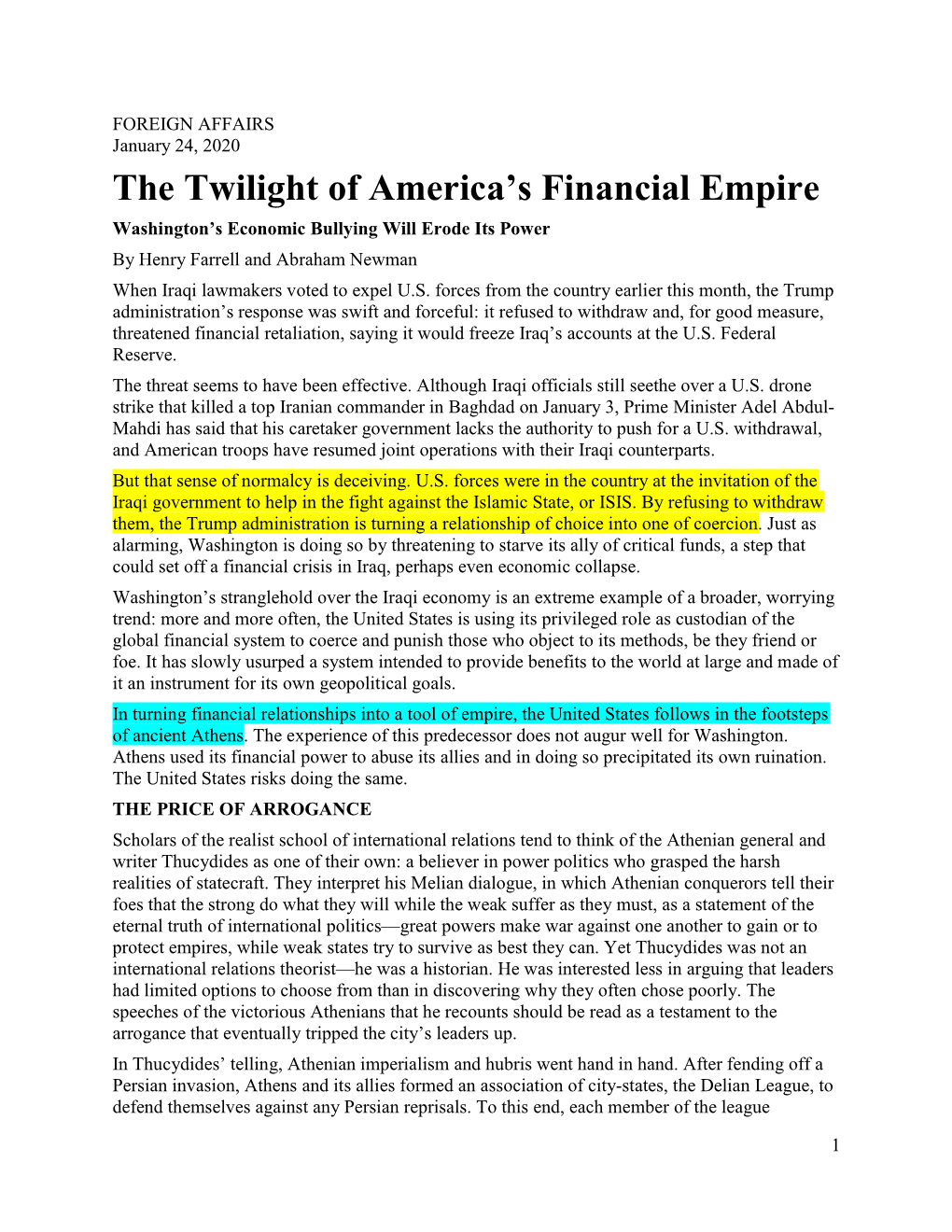 The Twilight of America's Financial Empire