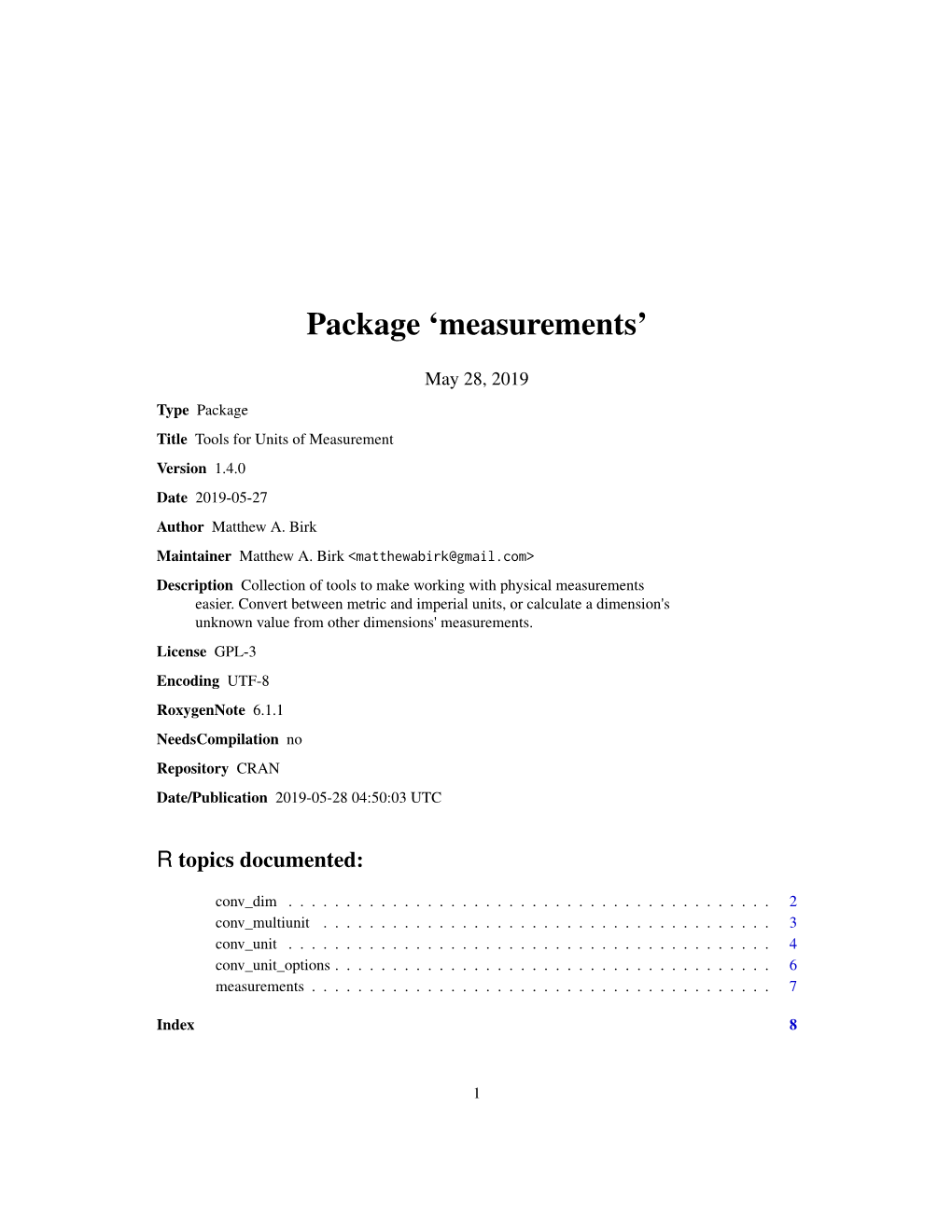 Package 'Measurements'