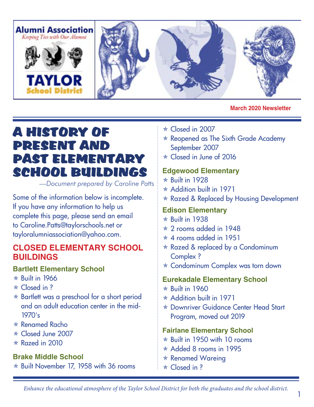 A History of Present and Past Elementary School Buildings