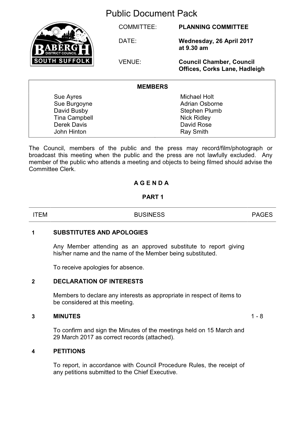 (Public Pack)Agenda Document for Babergh Planning Committee, 26