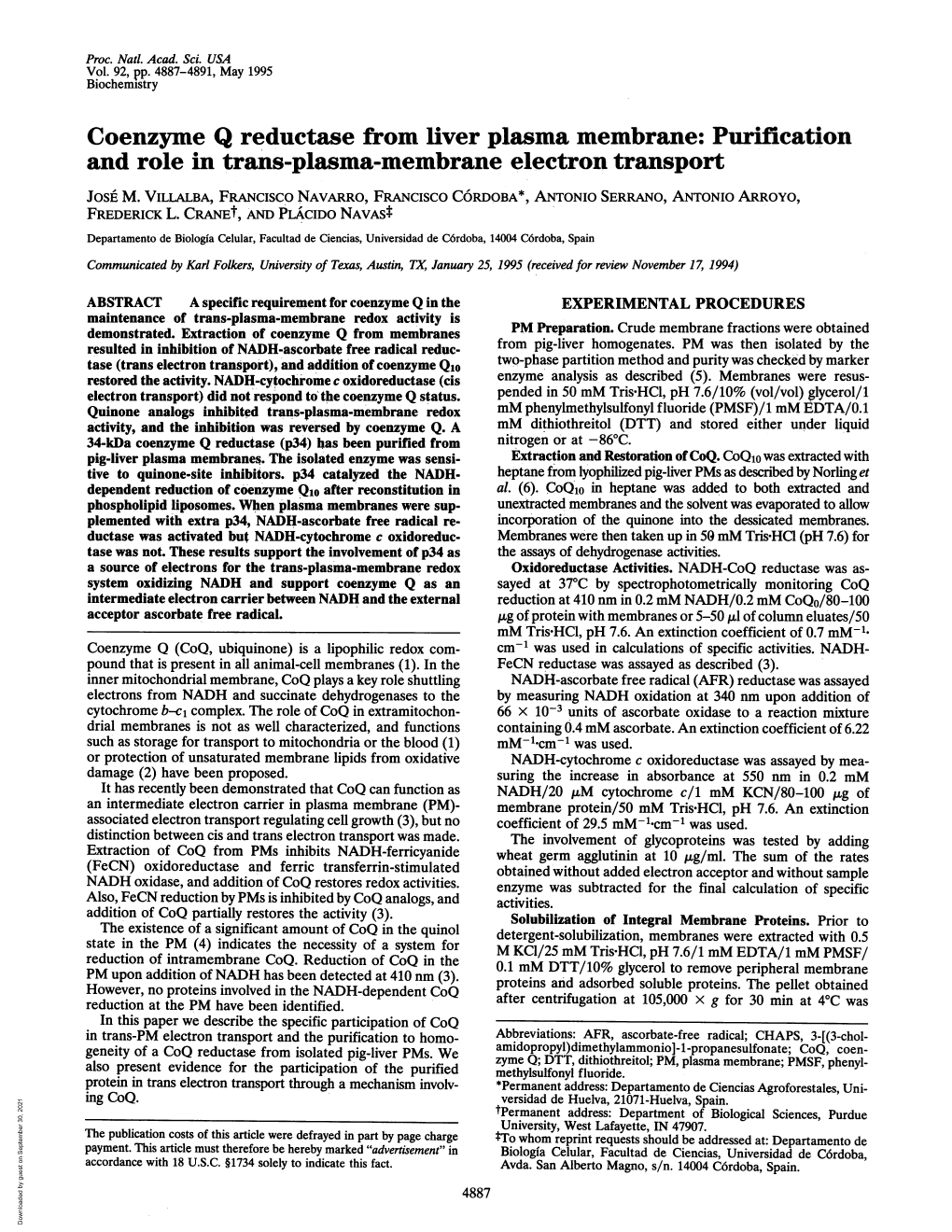 And Role in Trans-Plasma-Membrane Electron Transport Josje M