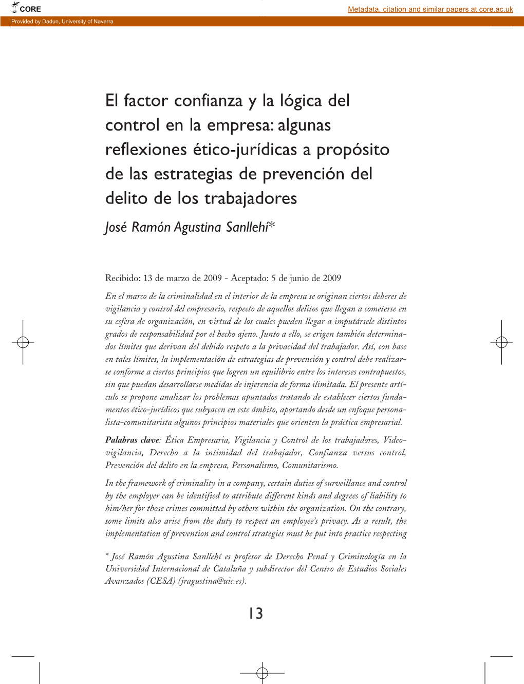 El Factor Confianza Y La Lógica Del Control En La Empresa: Algunas