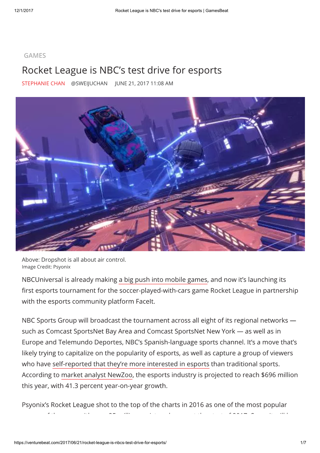 Rocket League Is NBC's Test Drive for Esports | Gamesbeat