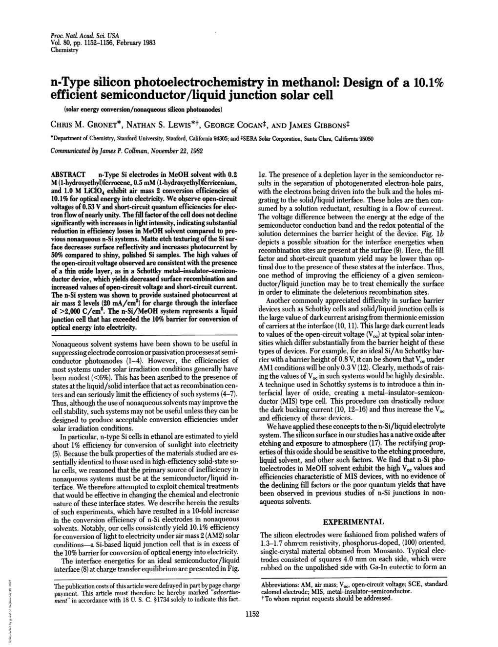 N-Type Silicon Photoelectrochemistry in Methanol: Design of a 10.1