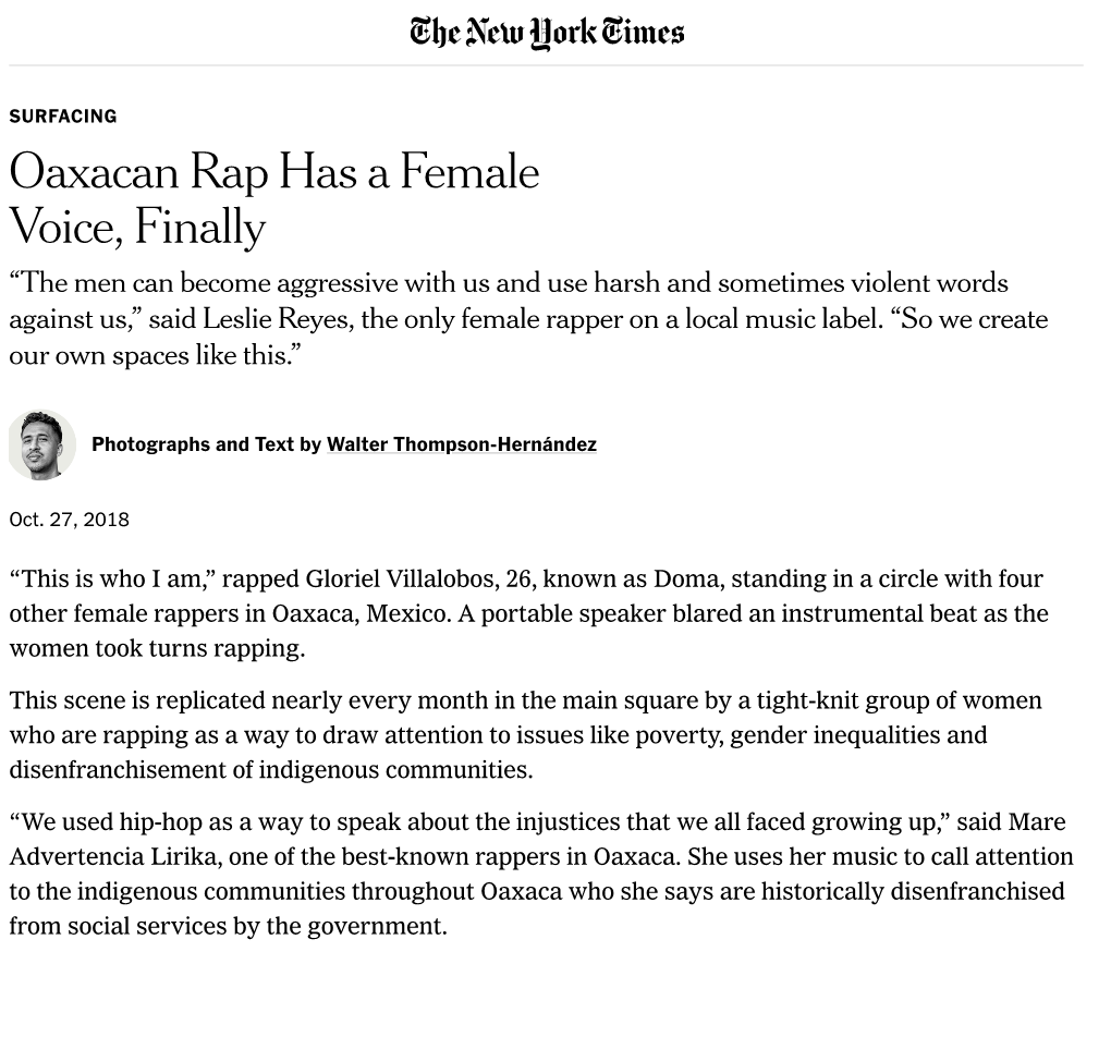 Oaxacan Rap Has a Female Voice, Finally - the New York Times