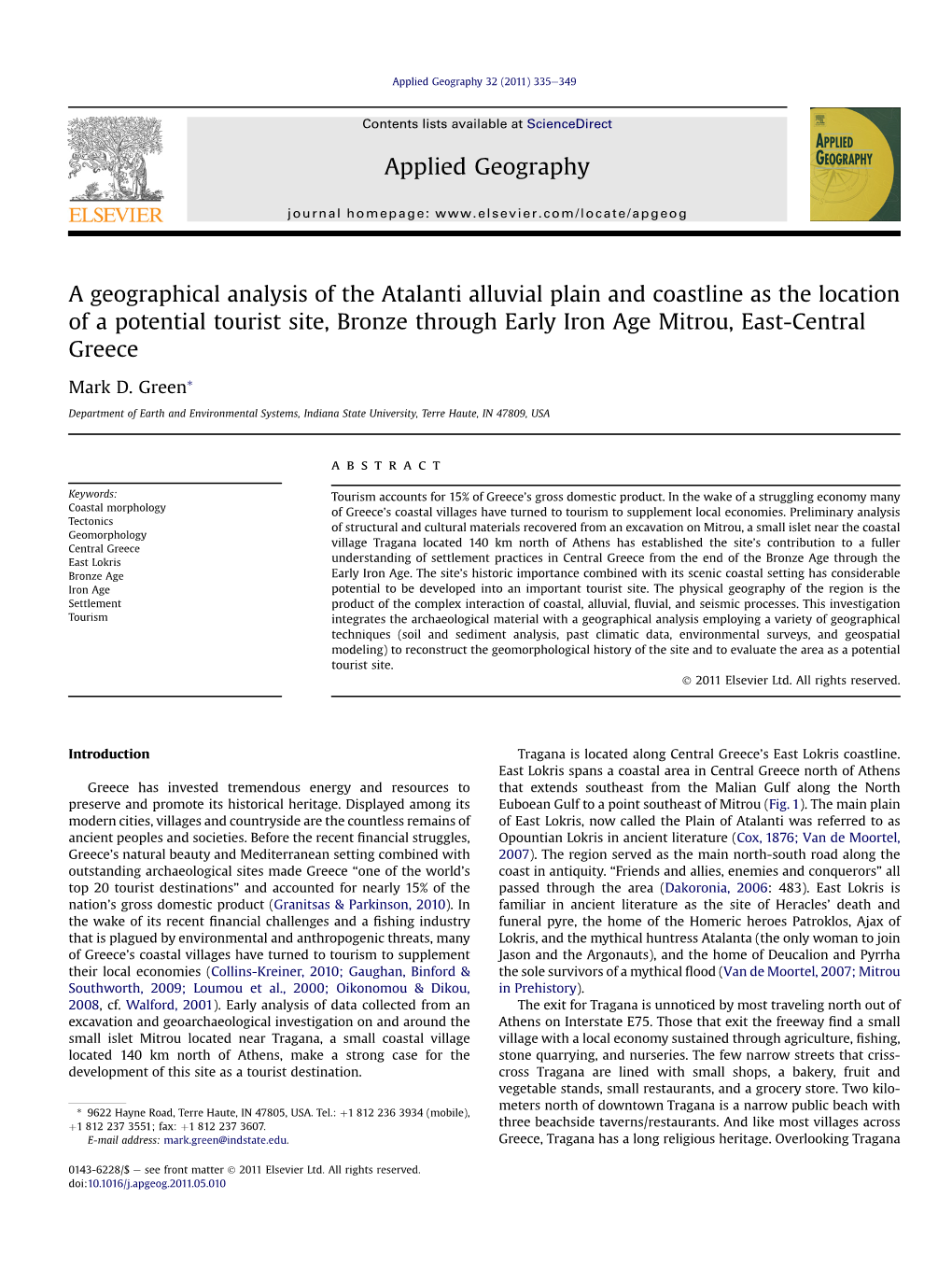 A Geographical Analysis of the Atalanti Alluvial Plain and Coastline As The