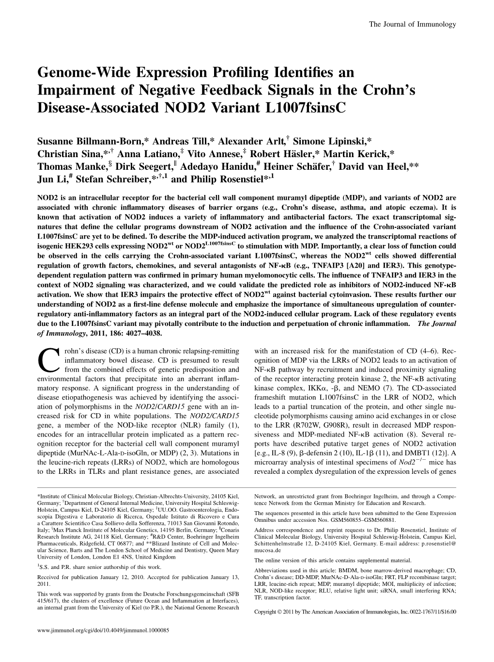 Variant L1007fsinsc in the Crohn's Disease-Associated NOD2 An