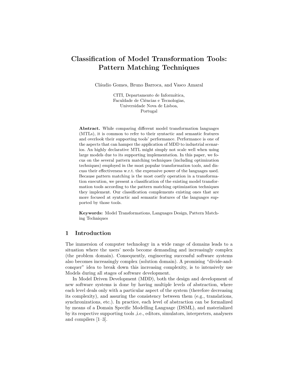 Classification of Model Transformation Tools: Pattern Matching Techniques