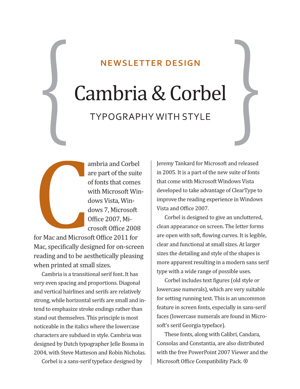 Cambria & Corbel