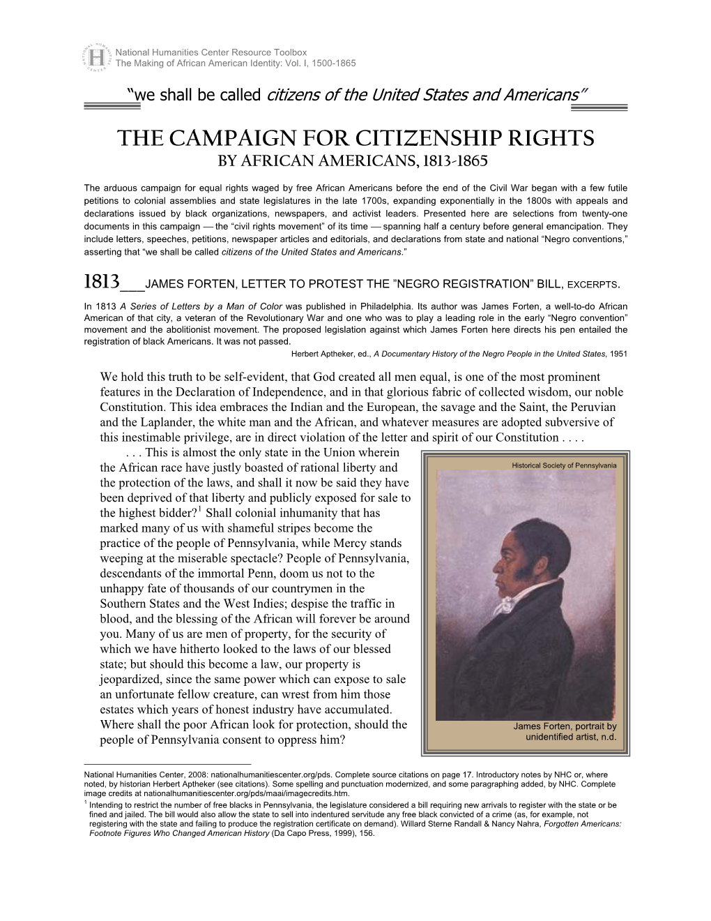 African Americans' Campaign for Citizenship Rights, Selections From