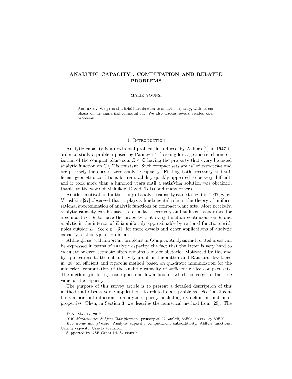 Analytic Capacity : Computation and Related Problems