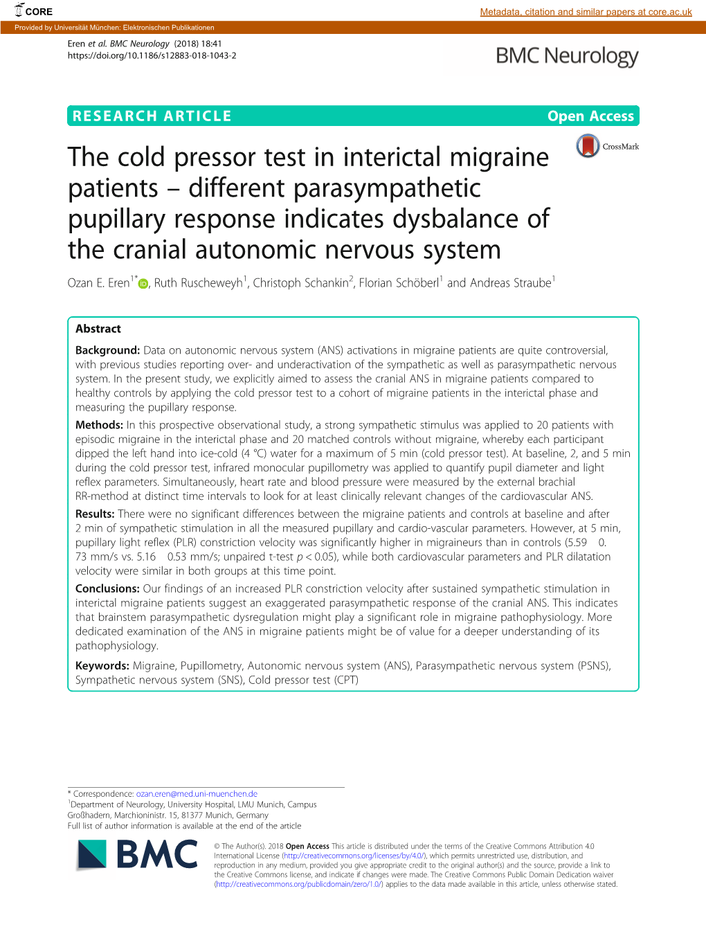 The Cold Pressor Test in Interictal Migraine Patients