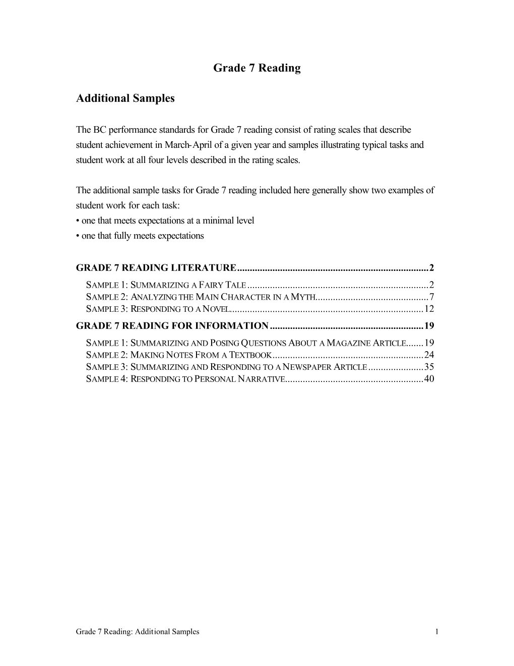 Grade 7 Reading Additional Samples