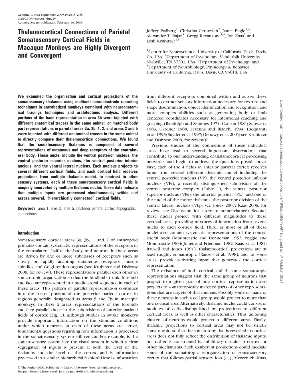 Thalamocortical Connections of Parietal Somatosensory Cortical