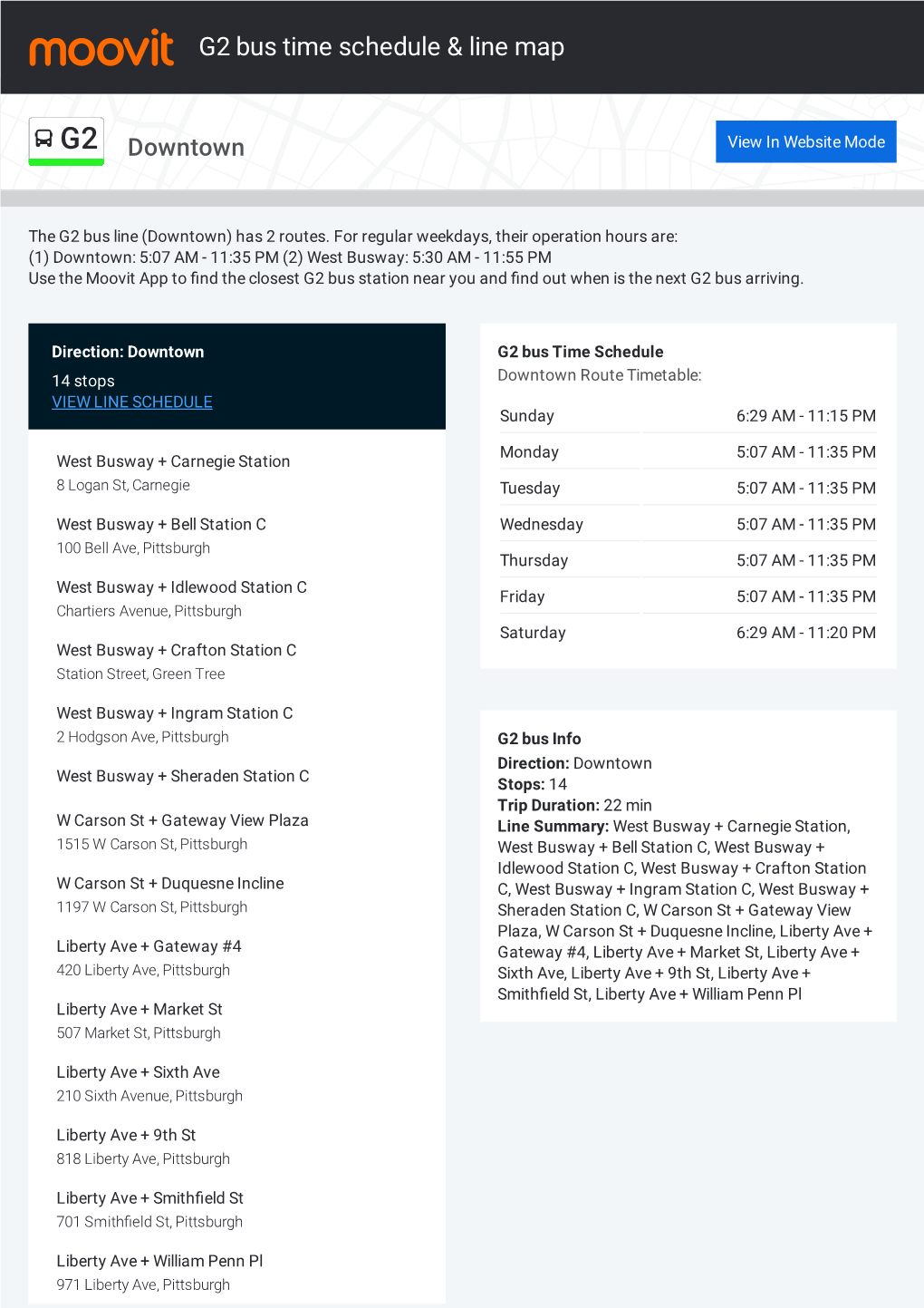 G2 Bus Time Schedule & Line Route