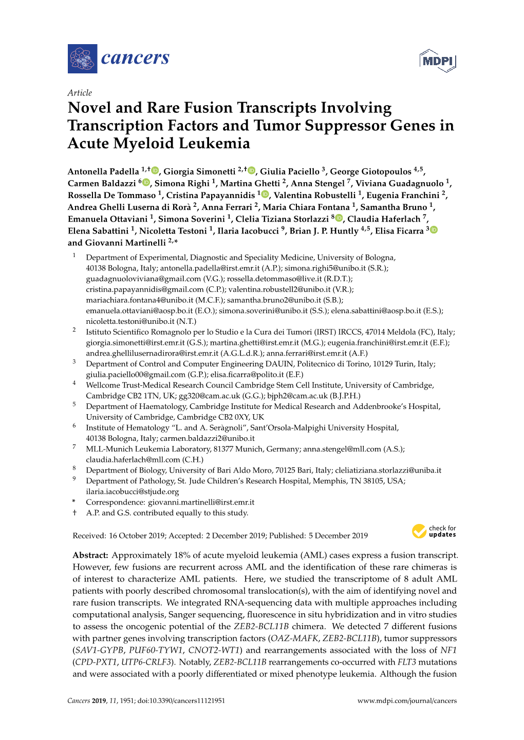 Novel and Rare Fusion Transcripts Involving Transcription Factors and Tumor Suppressor Genes in Acute Myeloid Leukemia