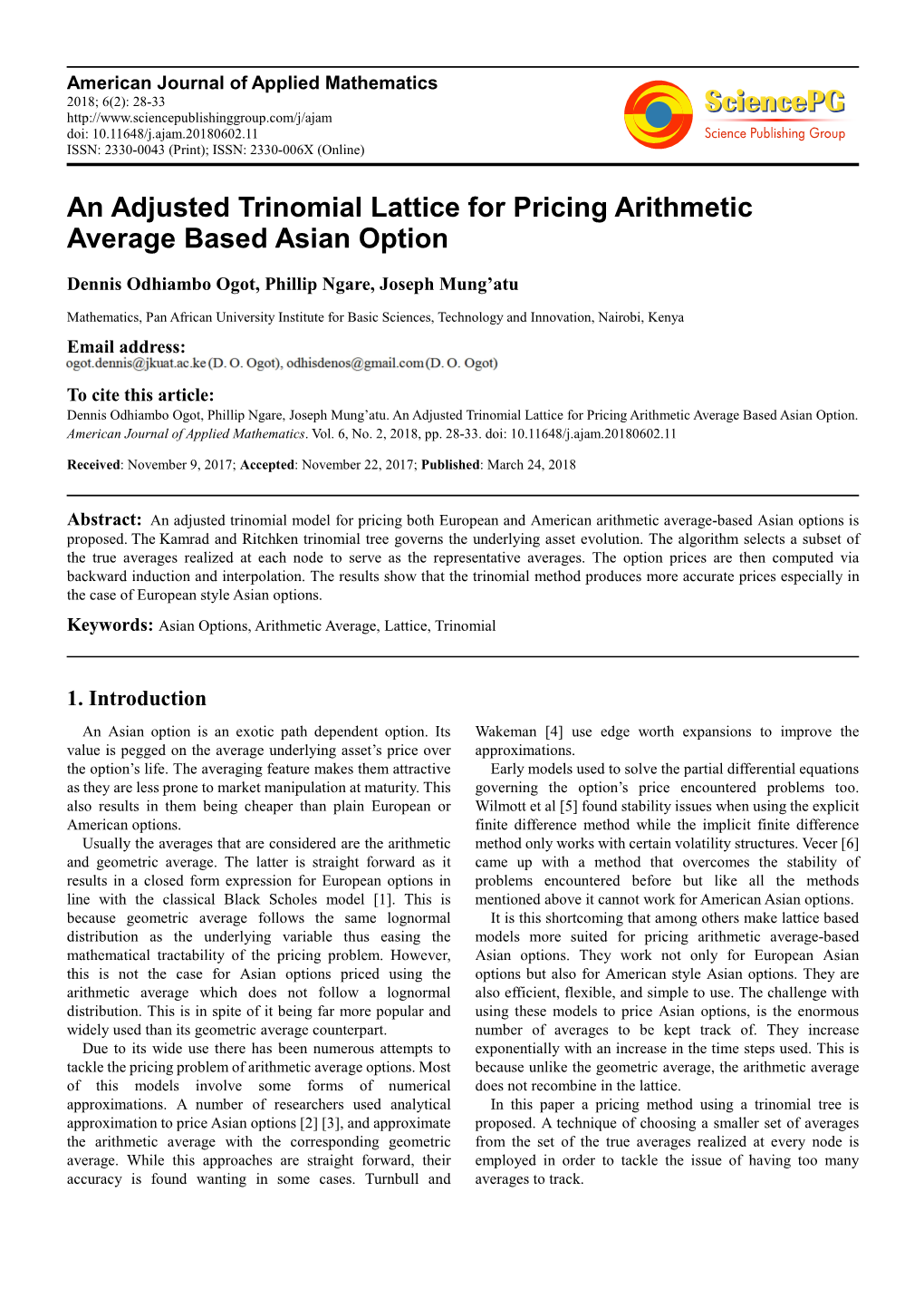 An Adjusted Trinomial Lattice for Pricing Arithmetic Average Based Asian Option